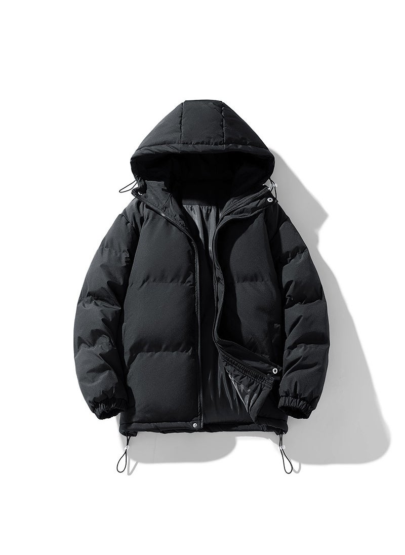 Generic - Winter New Fashion Cotton Coat Mens Solid Color Puffer Jacket Simple Couple Cotton-Padded Coat Thickened Warm Padded Jacket Hoo Brown - Image 1