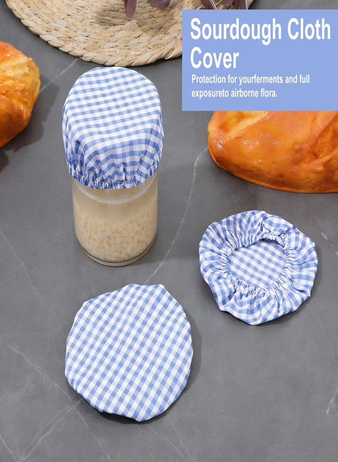 WJIAAA 4 Pack Sourdough Jar Cover, Reusable Cloth Lids for Mason Jars Fermentation, Breathable Elastic Covers Classic Gingham Pattern Sourdough Bowl Covers Fit 3-4 Inch Jar Mouth(Blue) - Image 5