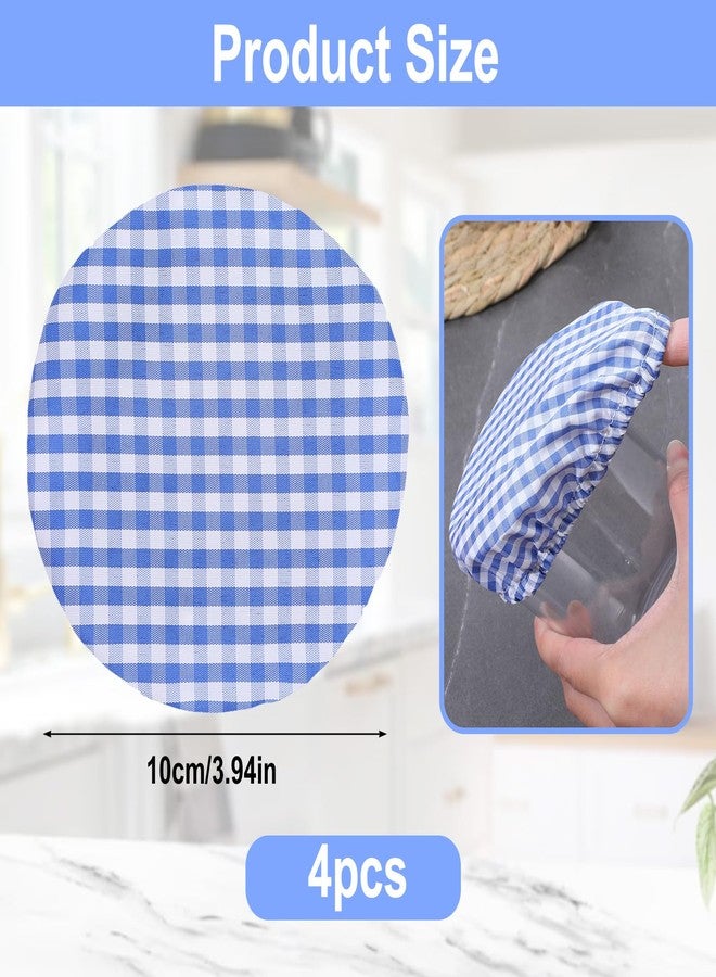 WJIAAA 4 Pack Sourdough Jar Cover, Reusable Cloth Lids for Mason Jars Fermentation, Breathable Elastic Covers Classic Gingham Pattern Sourdough Bowl Covers Fit 3-4 Inch Jar Mouth(Blue) - Image 2