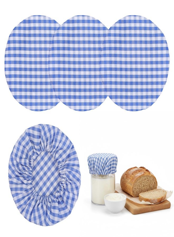WJIAAA 4 Pack Sourdough Jar Cover, Reusable Cloth Lids for Mason Jars Fermentation, Breathable Elastic Covers Classic Gingham Pattern Sourdough Bowl Covers Fit 3-4 Inch Jar Mouth(Blue) - Image 1