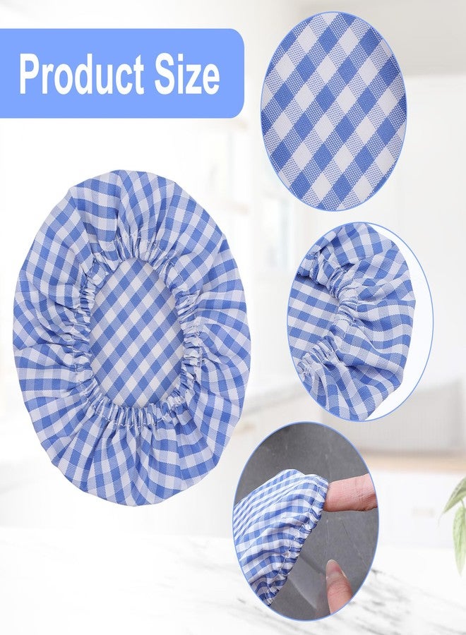WJIAAA 4 Pack Sourdough Jar Cover, Reusable Cloth Lids for Mason Jars Fermentation, Breathable Elastic Covers Classic Gingham Pattern Sourdough Bowl Covers Fit 3-4 Inch Jar Mouth(Blue) - Image 3