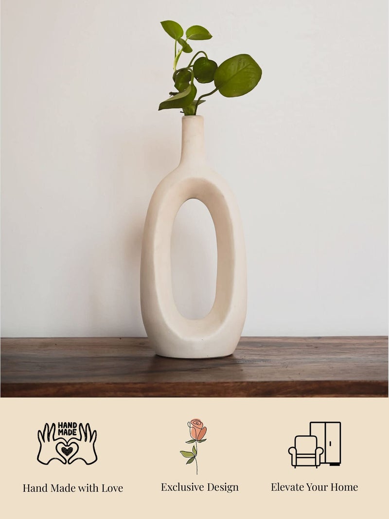 Purezento Modern Decorative Kieko Donut Vases for Home Decor | Centerpieces | Ofice with Unique Quality for Home Decor Center Table, Flowers Pot, Bedroom Side Corners (White,12 Inch) - Image 3
