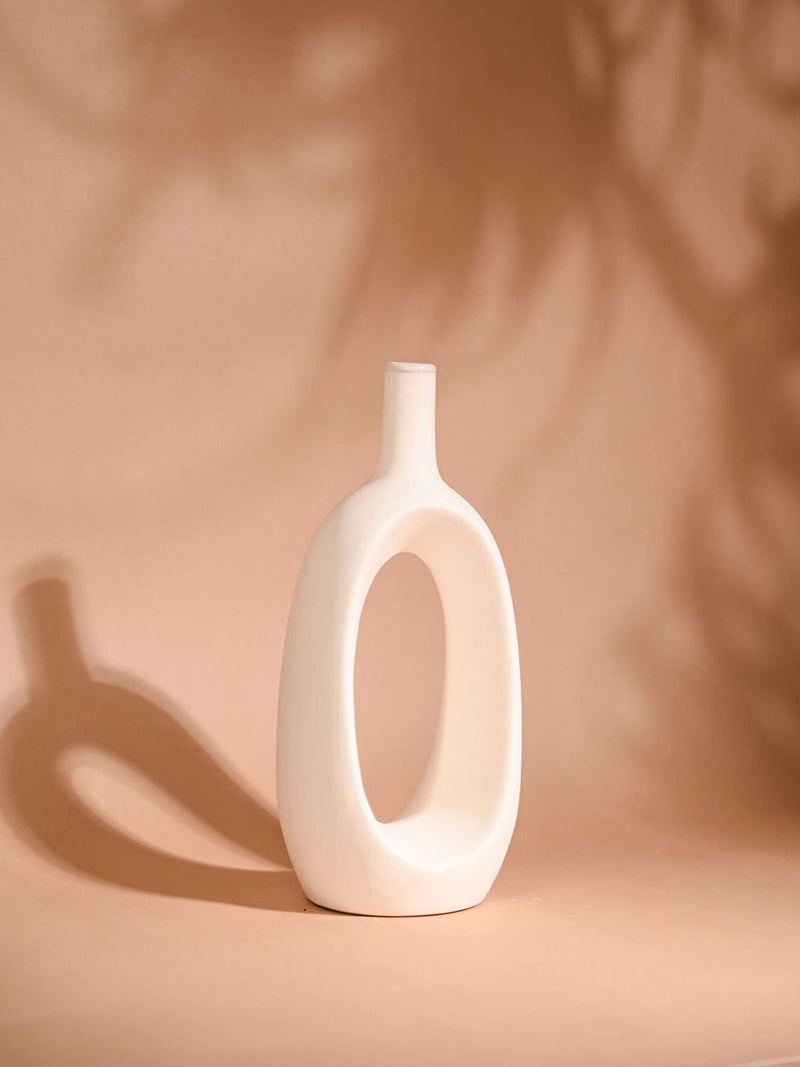Purezento Modern Decorative Kieko Donut Vases for Home Decor | Centerpieces | Ofice with Unique Quality for Home Decor Center Table, Flowers Pot, Bedroom Side Corners (White,12 Inch) - Image 4