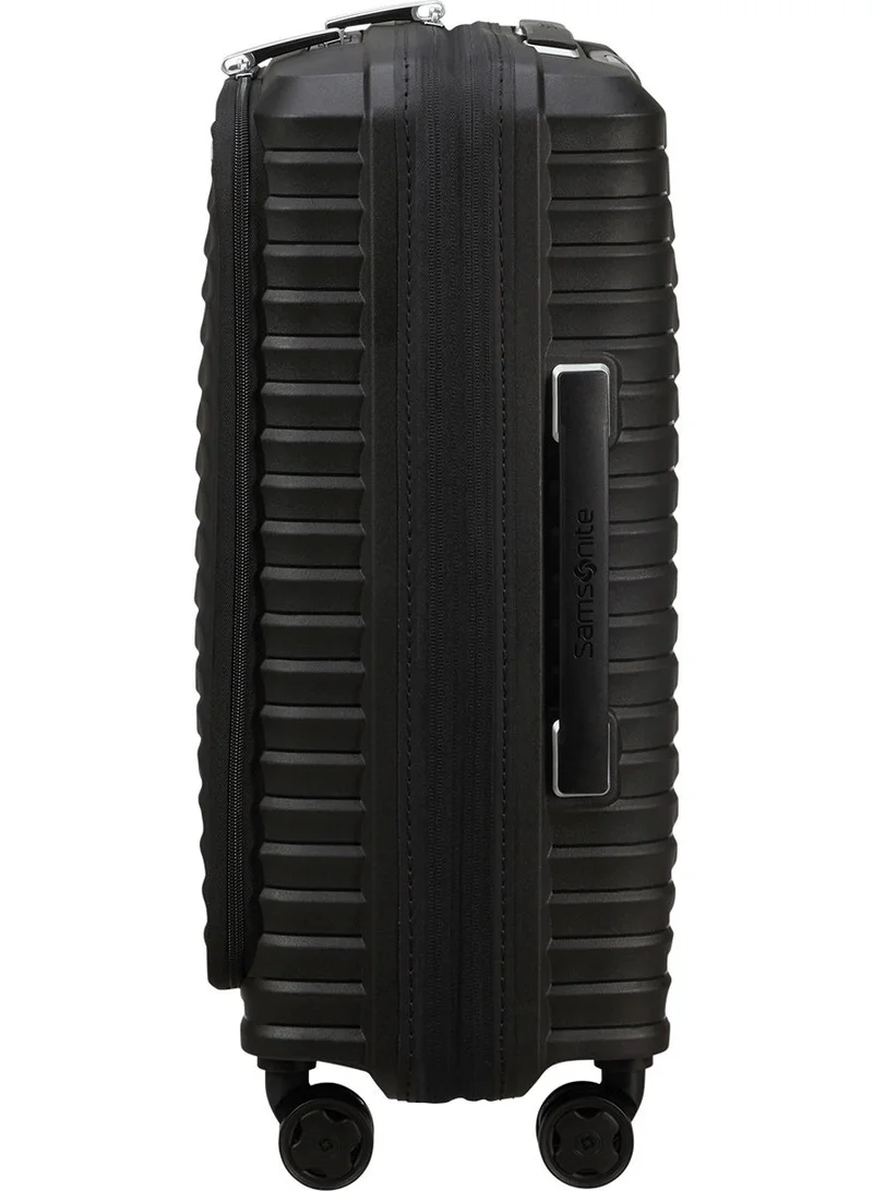 سامسونايت Upscape Suitcase Cabin Size 55 cm / 20 inch, 4 Spinner Wheels, Polypropylene, Black|Inner Mesh Pocket|Expandable|Removable Divider|TSA Lock|USB Port|Front Opening Laptop Access - 10 Years International Warranty