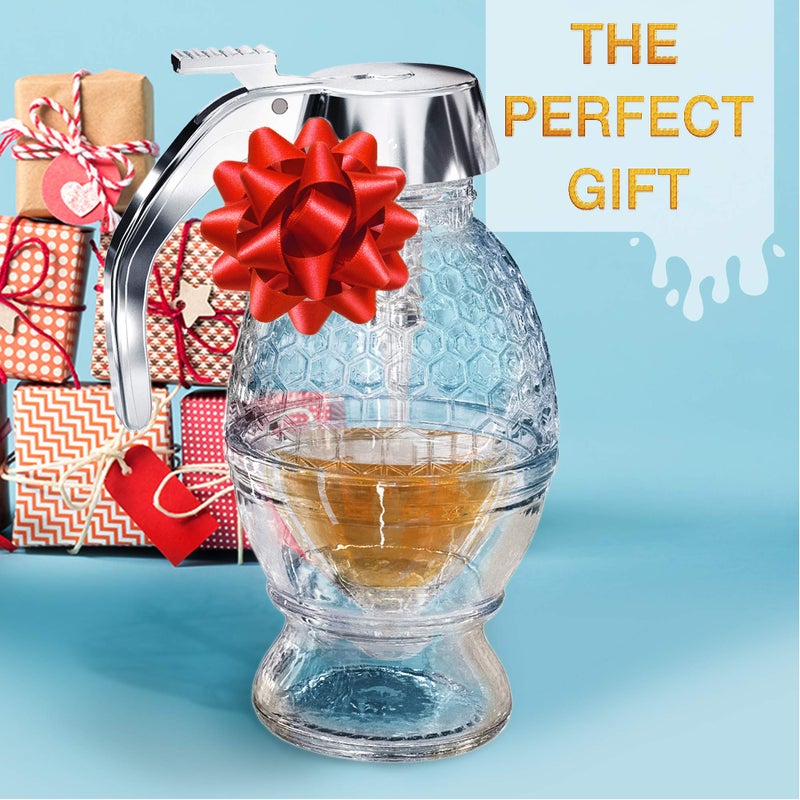 CLEVLI Honey Dispenser â€“ No Drip Glass with Stand â€“ Honey Jar â€“ Clear Glass Honey Container with Dipper 8 Oz â€“ Maple Syrup Dispenser â€“ Honey Pot with Stand â€“ Honey Bottle with Flip Top Lid - Image 2