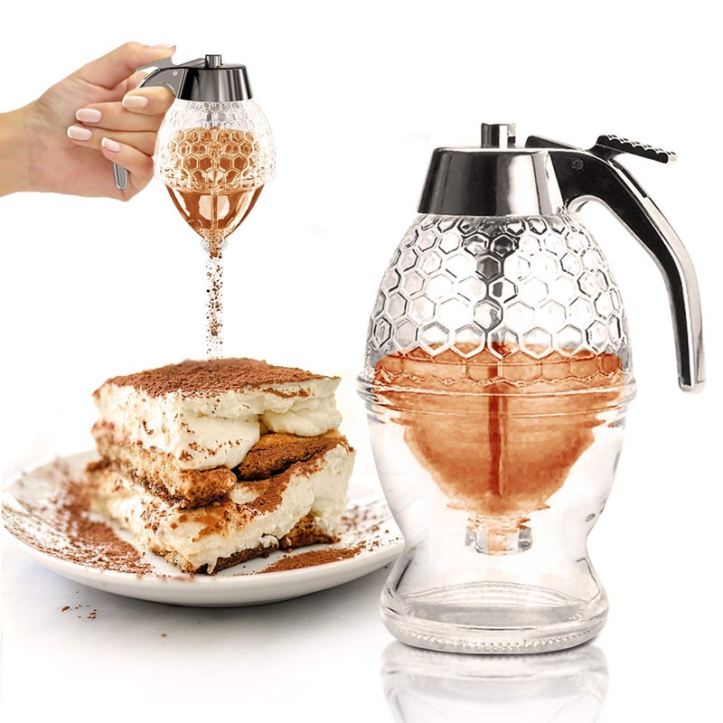 CLEVLI Honey Dispenser â€“ No Drip Glass with Stand â€“ Honey Jar â€“ Clear Glass Honey Container with Dipper 8 Oz â€“ Maple Syrup Dispenser â€“ Honey Pot with Stand â€“ Honey Bottle with Flip Top Lid - Image 4