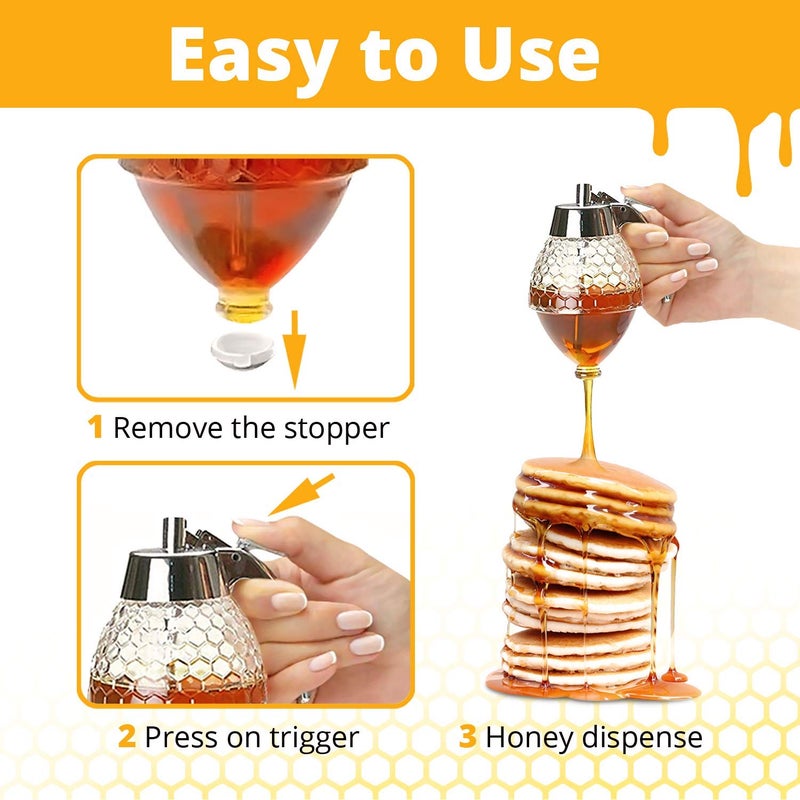 CLEVLI Honey Dispenser â€“ No Drip Glass with Stand â€“ Honey Jar â€“ Clear Glass Honey Container with Dipper 8 Oz â€“ Maple Syrup Dispenser â€“ Honey Pot with Stand â€“ Honey Bottle with Flip Top Lid - Image 5