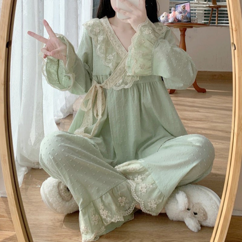 Pajamas for Women Autumn Palace Princess Style Long-Sleeved Suit Sweet and Cute Retro Kimono High-End Home Clothes Wholesale - Image 4