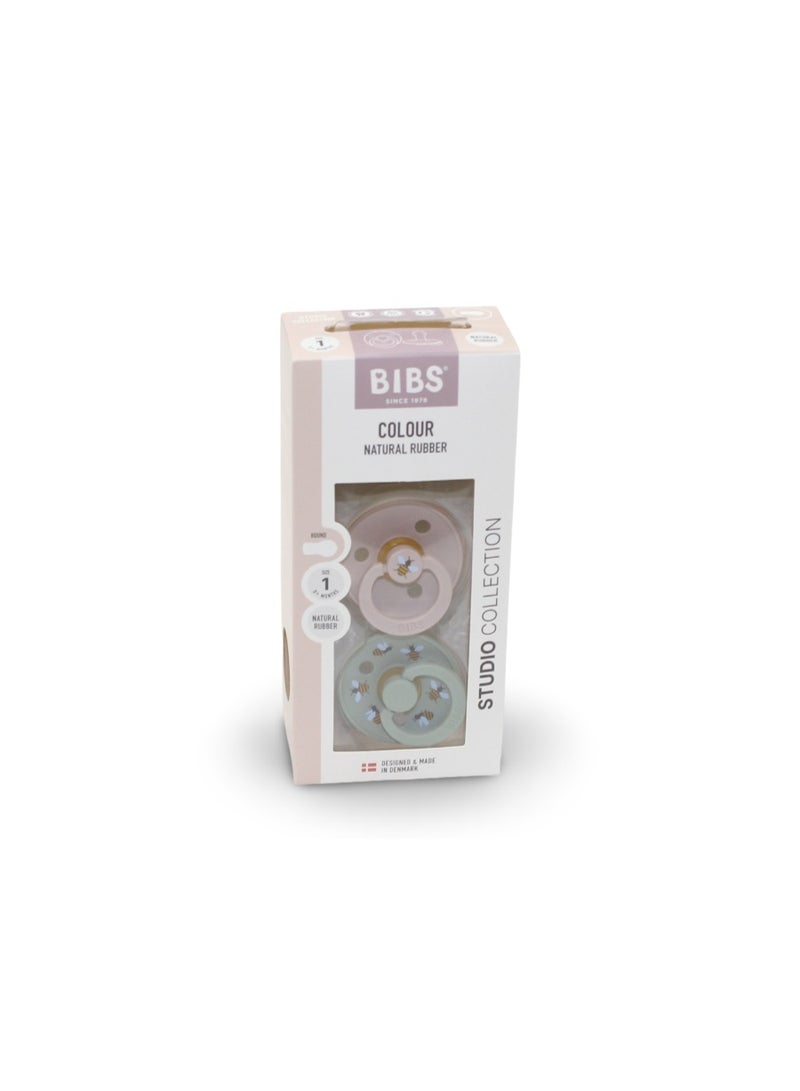 BIBS Pacifier Studio Colour 2 Pack – Bumblebee Latex Size 1 Mushroom Mix - Image 1