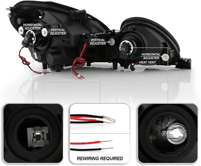 ACANII LED Halo Projector Headlights for 1998-2005 Lexus GS300 GS400 - Driver & Passenger Side - Onyx Black - Image 3