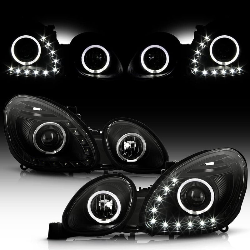 ACANII LED Halo Projector Headlights for 1998-2005 Lexus GS300 GS400 - Driver & Passenger Side - Onyx Black - Image 1