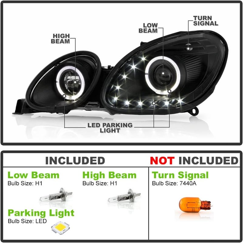 ACANII LED Halo Projector Headlights for 1998-2005 Lexus GS300 GS400 - Driver & Passenger Side - Onyx Black - Image 2