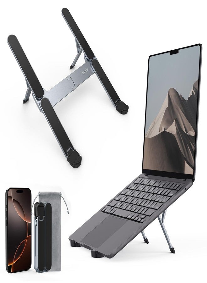 SODI [Ultra Compact] Foldable & Portable Laptop Stand for Desk, Lightweight Tablet Stand for Business Travel, Library, Cafe, 6 Level Height Ergonomic Aluminum Computer Holder for 10-16" Laptops - Image 1
