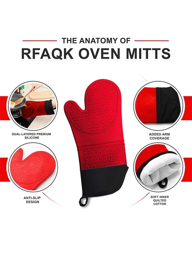 Arabest 6PCS Oven Mitts and Pot Holders Sets, Silicone Baking Gloves Heat Resistant Inner Soft Liner, Mini Oven Mittens and Hot Pads, Oven Gloves for Cooking, Grill and Bbq (Red)  - Image 3