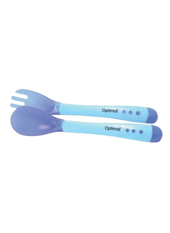 Optimal Flexible Silicone Spoon and Fork, 4M+, Blue - Image 1