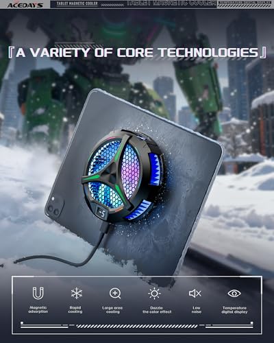 ACEDAYS Magnetic Cooler for iPad,Tablet Cooler for ipad/Surface pro/Samsung Tab,Universal Radiator with Temperature Display for Mobile Gaming,Tiktok Live Streaming (Green Mech) - Image 2