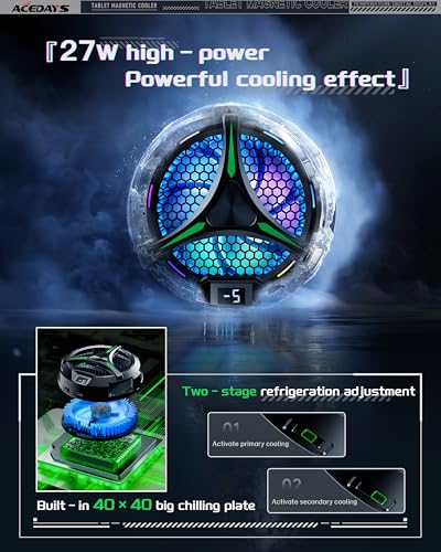 ACEDAYS Magnetic Cooler for iPad,Tablet Cooler for ipad/Surface pro/Samsung Tab,Universal Radiator with Temperature Display for Mobile Gaming,Tiktok Live Streaming (Green Mech) - Image 4