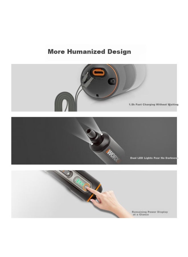 WORX ووركس ميني مفك براغي كهربائي منزلي Wx240 عزم دوران عالي كهربائي دفعي قابل لإعادة الشحن مجموعة أدوات كهربائية بدء التشغيل - Image 4