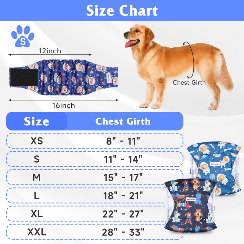 Barklincharm 5 Pack Dog Diapers Male, High Absorbing Dog Wraps, Belly Bands for Male Dogs with Incontinence or Frequent Urination, Washable Doggie Diapers S, Space - Image 3