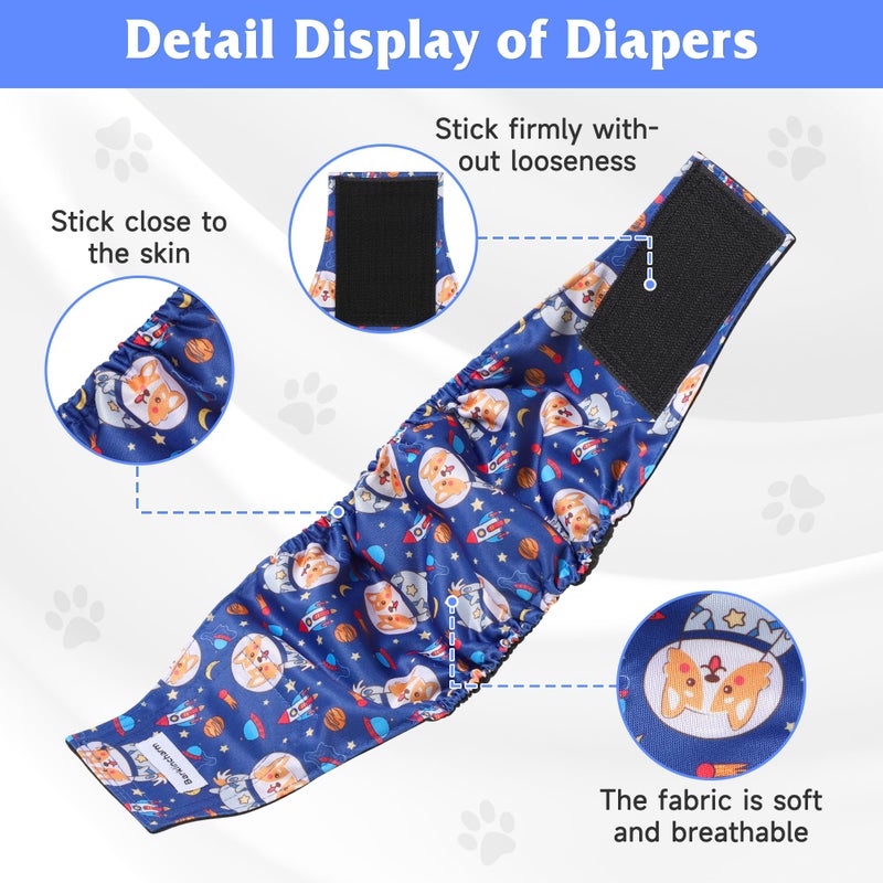 Barklincharm 5 Pack Dog Diapers Male, High Absorbing Dog Wraps, Belly Bands for Male Dogs with Incontinence or Frequent Urination, Washable Doggie Diapers S, Space - Image 5