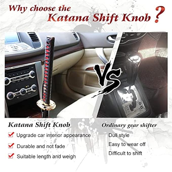 ريحني مقبض ناقل الحركة الأوتوماتيكي لفريق رايانستار ريسينغ ساموراي سورد متوافق مع ناقل حركة أوتوماتيكي بزر القفل، ناقل حركة كاتانا البارد، وزن معدني أسود أحمر - Image 4