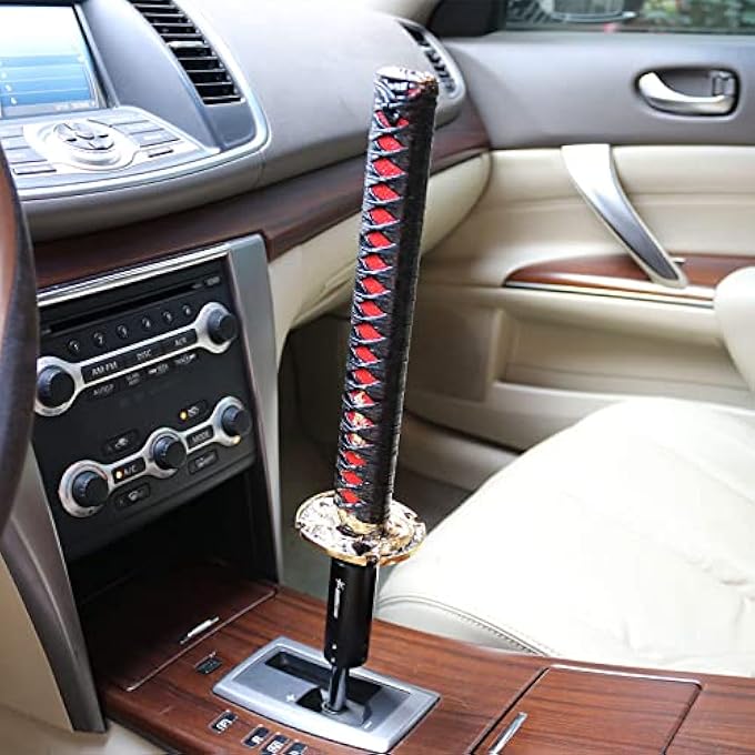 ريحني مقبض ناقل الحركة الأوتوماتيكي لفريق رايانستار ريسينغ ساموراي سورد متوافق مع ناقل حركة أوتوماتيكي بزر القفل، ناقل حركة كاتانا البارد، وزن معدني أسود أحمر - Image 3