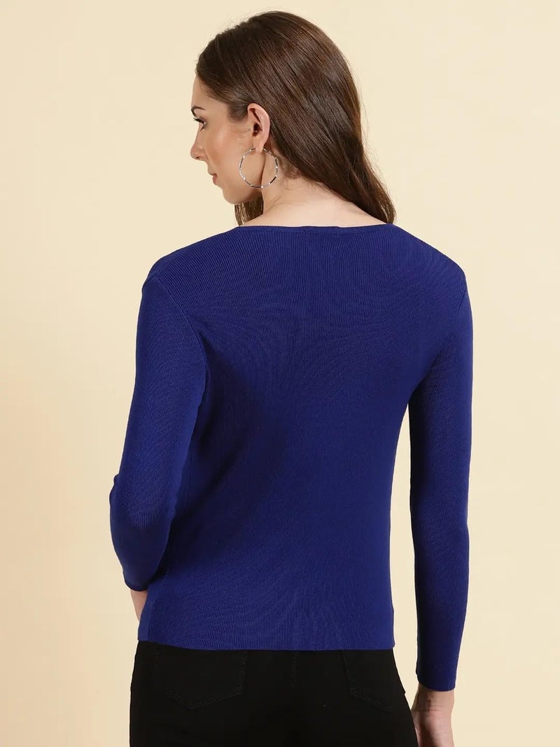 ICW Women's Acrylic Knitted Ribbed Cardigan Front-Open Top Full Sleeve Shrug Jacket for Girls ((ONE Size XS-S-M-L)(Bust Size 30-38 Inch) (in, Alpha, L, Regular, Blue Navy) - Image 3