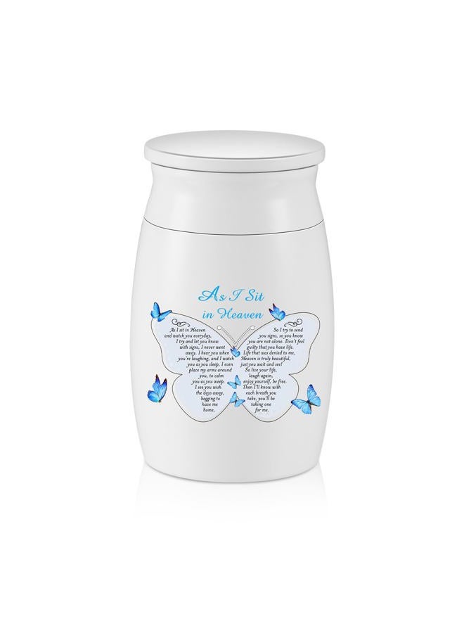 SOITIS Small Aluminium Mini Keepsake Urn - White Butterflies Pattern, Memorial Urn for Human Ashes - Image 1