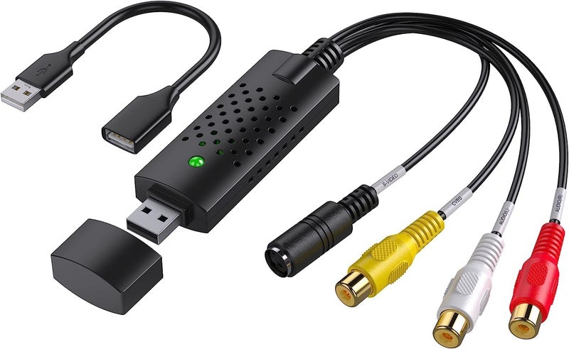 VIXLW بطاقة التقاط الفيديو، جهاز التقاط الفيديو عبر USB، محول RCA إلى USB للصوت والفيديو، محول VHS وMini DV وVCR وHi8 وDVD إلى رقمي لأجهزة الكمبيوتر والتلفزيون وأشرطة الفيديو وكاميرات الفيديو، يدعم PAL/NTSC، متوافق مع MAC وWindows Vista - Image 1