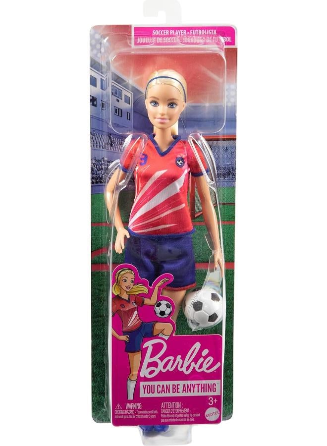 Barbie® Soccer Doll, Blonde, #9 Uniform, Soccer Ball, Cleats, Socks, 3 & Up | Blonde Fashion Doll with Uniform, Cleats and Soccer Ball, Ages 3+ - Image 4