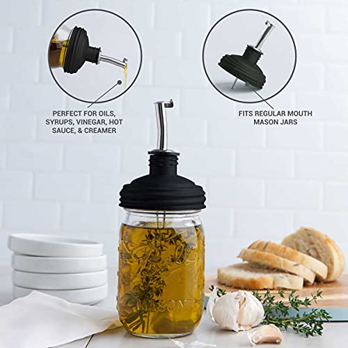 reCap Mason Jar Pour Spout and Olive Oil Dispenser | Regular Mouth | Black | Made in the USA | Leak-proof | Freezer-proof - Image 5