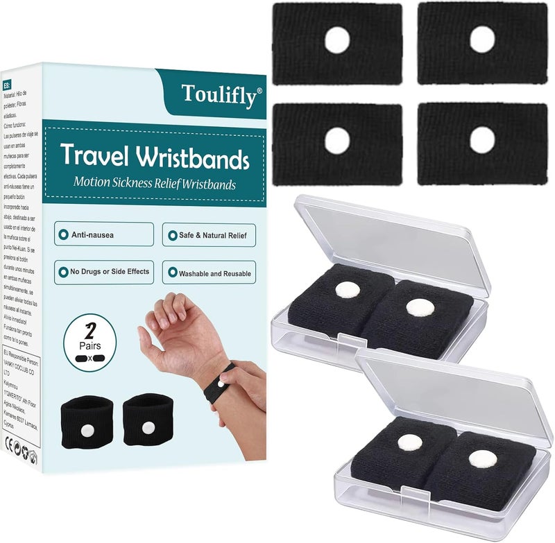 TOULIFLY Anti Nausea Bands, Travel Wristbands, Motion Sickness Wristbands, 2Pairs Motion Sickness Bands, Motion Sickness Relief Wristbands, Travel Motion Sickness Relief Wrist Band, Natural Nausea Relief