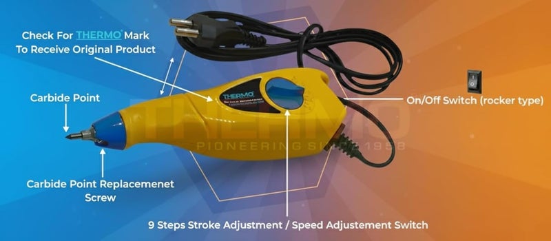 Thermo آلة النقش الكهربائية المحمولة (نوع الاهتزاز) من البلاستيك ABS مع 9 خطوات لضبط السكتة الدماغية - صنع في بهارات (آلة النقش مع 2 نصائح) - Image 3
