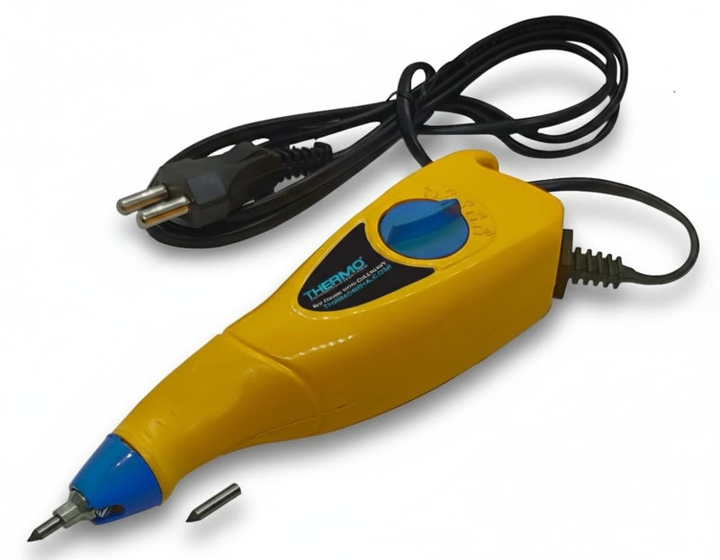 Thermo آلة النقش الكهربائية المحمولة (نوع الاهتزاز) من البلاستيك ABS مع 9 خطوات لضبط السكتة الدماغية - صنع في بهارات (آلة النقش مع 2 نصائح) - Image 1