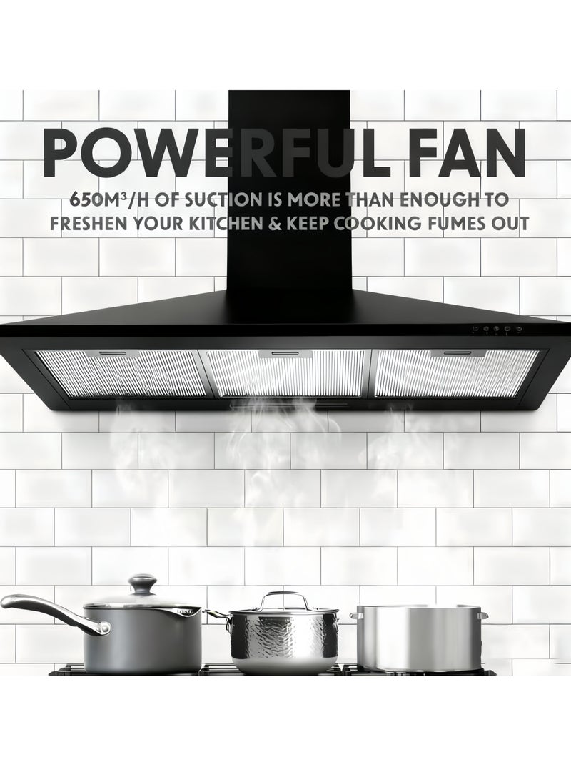 بوكو شفاط هرمي 90 سم - قوة 650 متر مكعب - عاكس - 3 سرعات - 3 فلاتر ألومنيوم CK-WBF48 أسود - Image 2