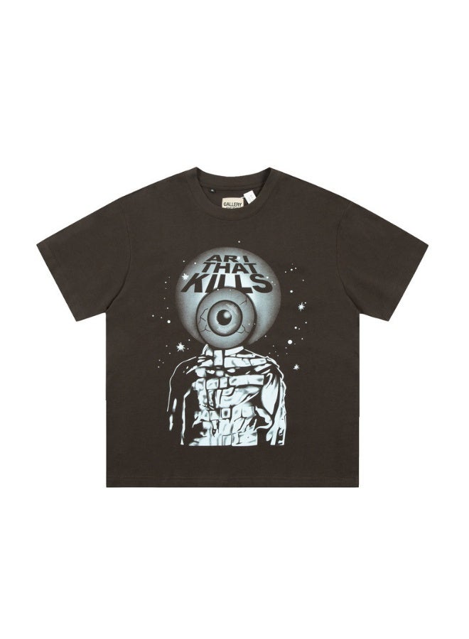 NIBEMINENT Vintage Washed Graphic T-Shirt for Men - Retro Distressed American Streetwear Summer Casual Tee, Couple Matching Short Sleeve Shirts - Image 1