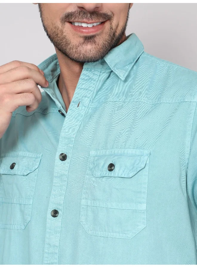 بيونغ Bright Blue RFD Cotton Shirt for Men
