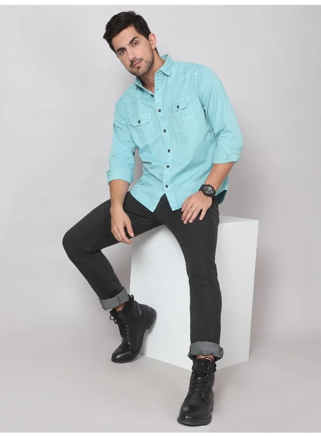 بيونغ Bright Blue RFD Cotton Shirt for Men