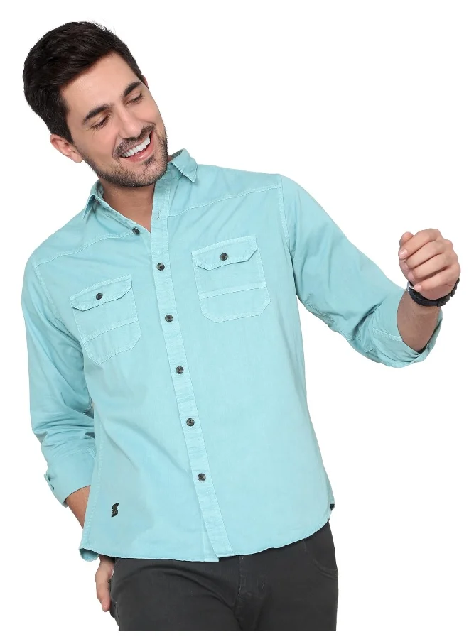 بيونغ Bright Blue RFD Cotton Shirt for Men