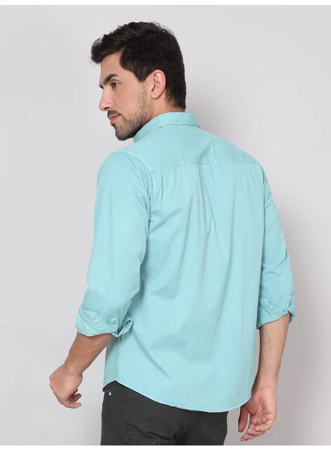 بيونغ Bright Blue RFD Cotton Shirt for Men