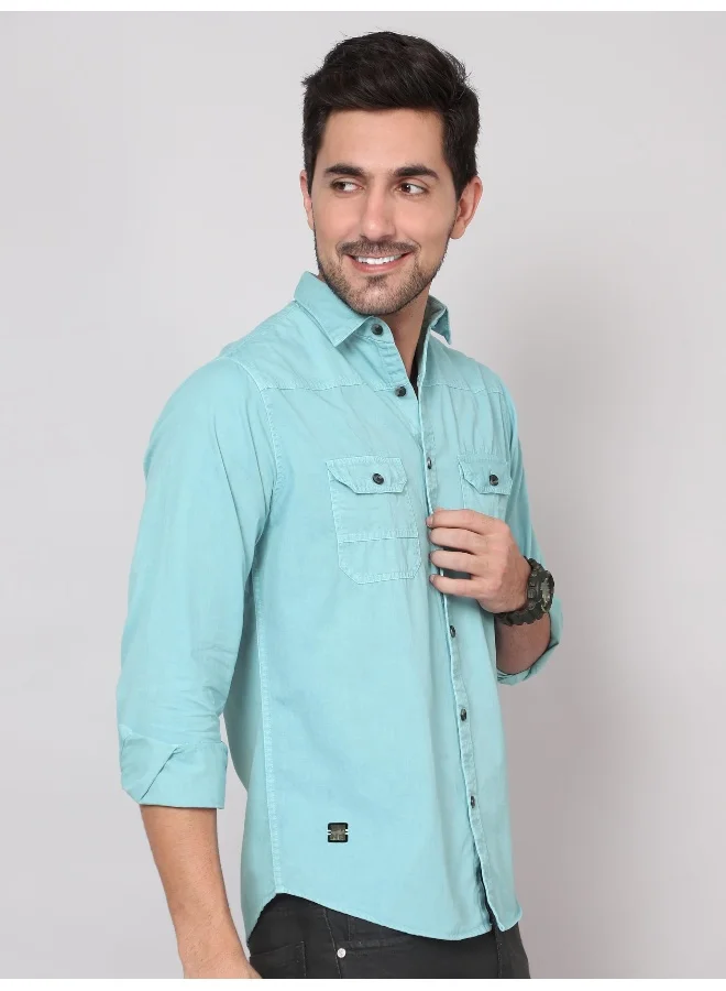 بيونغ Bright Blue RFD Cotton Shirt for Men