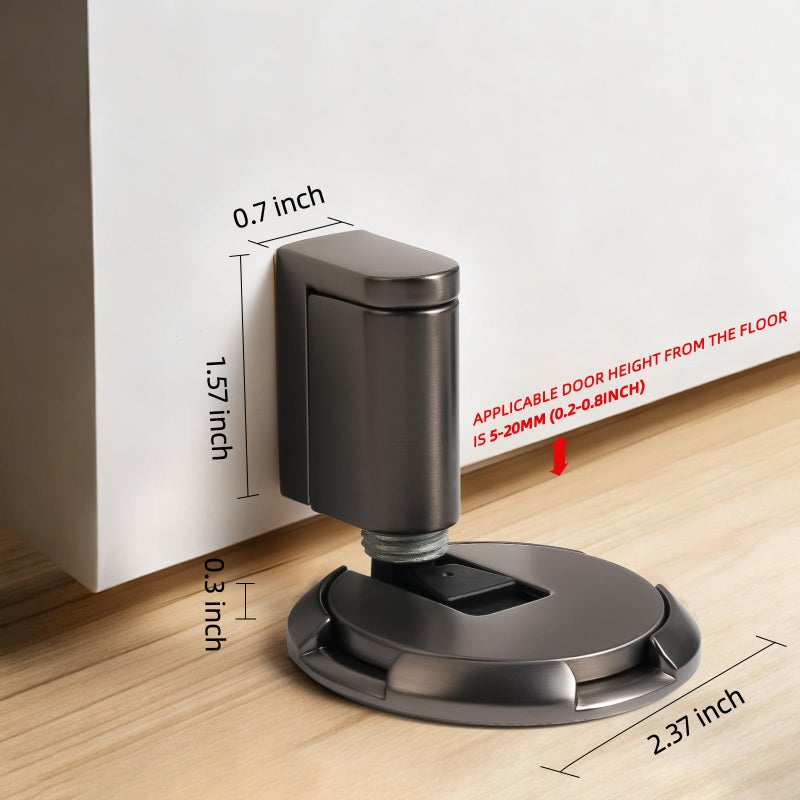 SAILANKA Windproof Door Stopper Indoor Heavy Duty Floor Door Stop Keep Door Open Mechanical No Drilling Door Stopper with Screws and Adhesive Pads, 1 Pack, Grey - Image 2