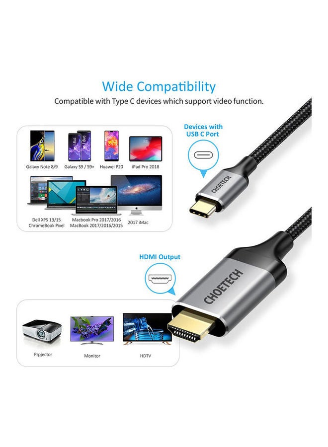 تشوتيك محول بمنفذ ثاندر بولت 3 إلى دقة كامة الوضوح 60 هرتز بكابل USB-C إلى HDMI من النايلون المضفر رمادي - Image 2