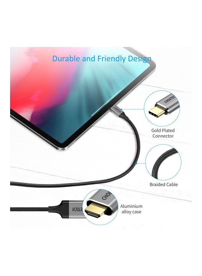 تشوتيك محول بمنفذ ثاندر بولت 3 إلى دقة كامة الوضوح 60 هرتز بكابل USB-C إلى HDMI من النايلون المضفر رمادي - Image 5