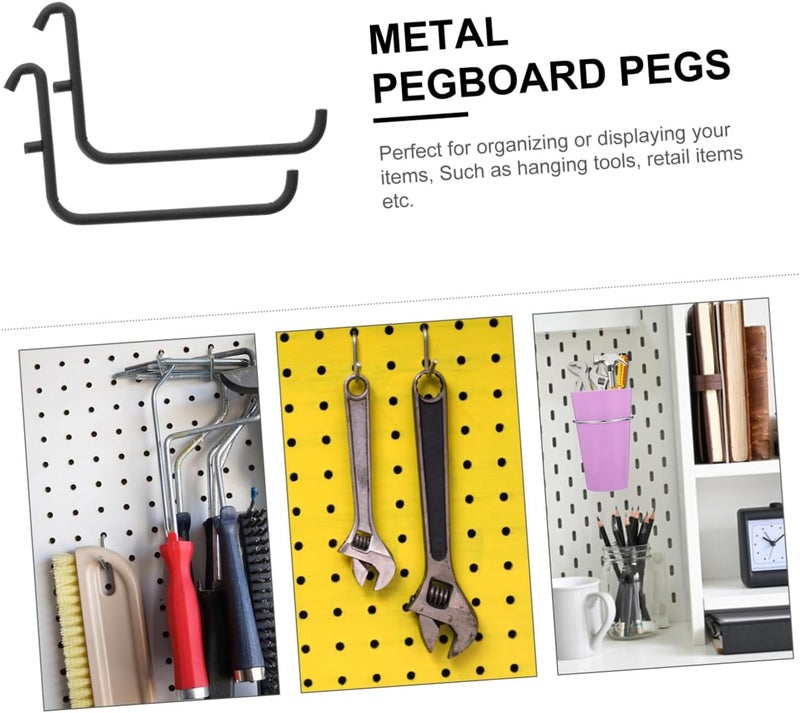 Ciieeo 2pcs Metal Pegboard Hooks Black Pegboard Hangers Painted Finish for Garage Tool Storage and Shop Display Organizer - Image 4