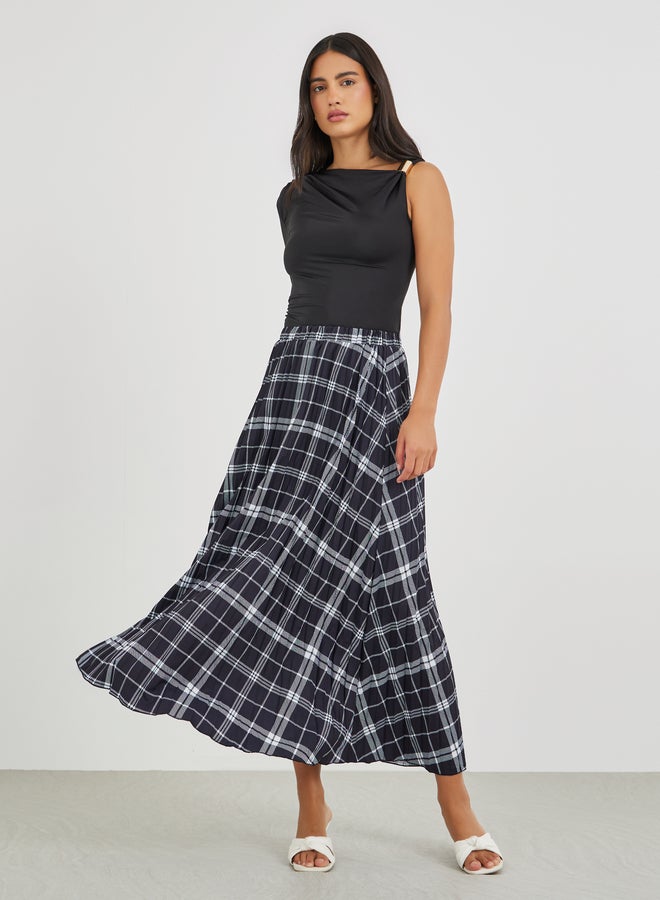 Styli Checked A-Line Midi Skirt - Image 1