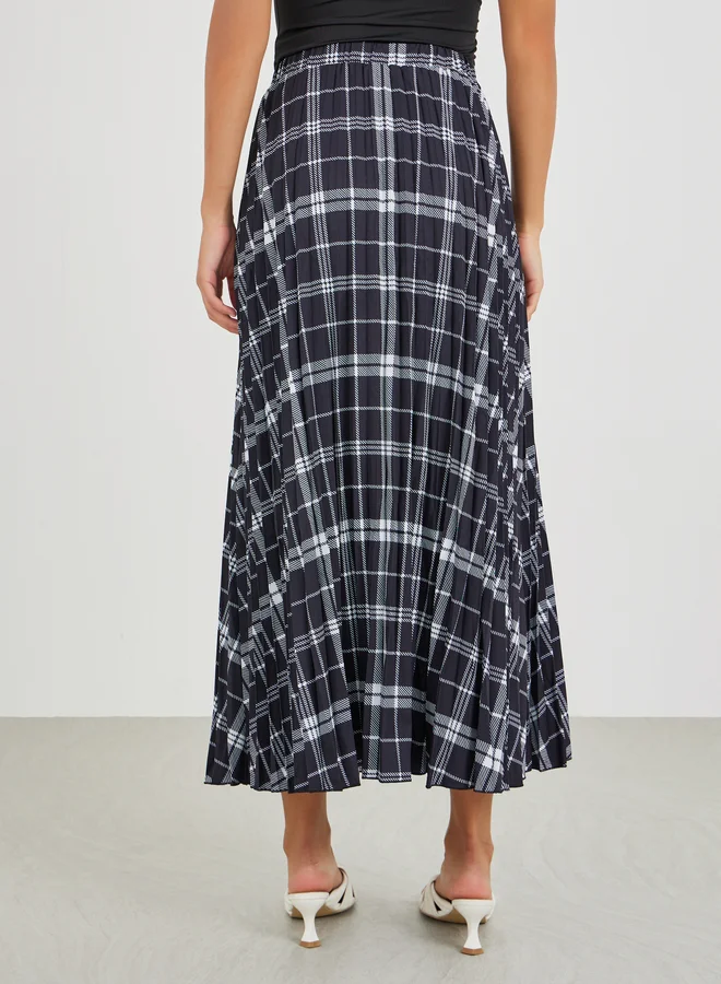 Styli Styli Checked A-Line Midi Skirt