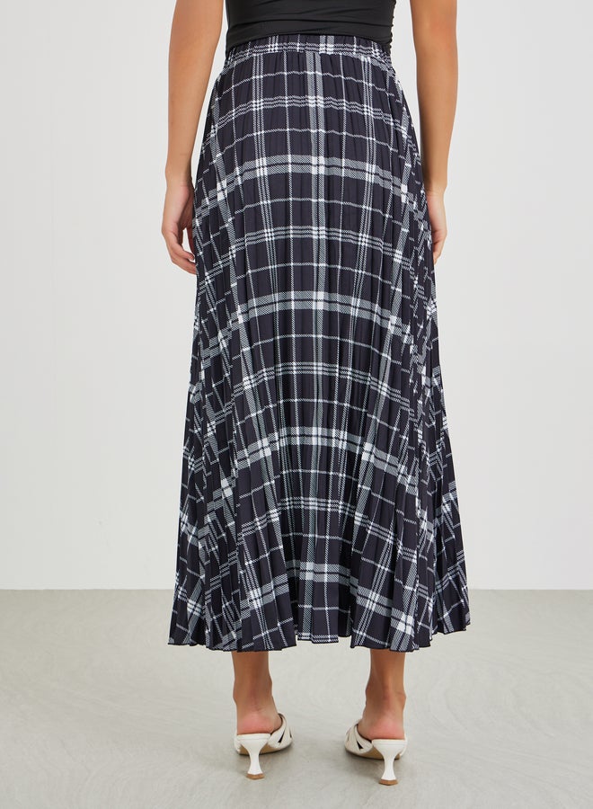Styli Checked A-Line Midi Skirt - Image 4