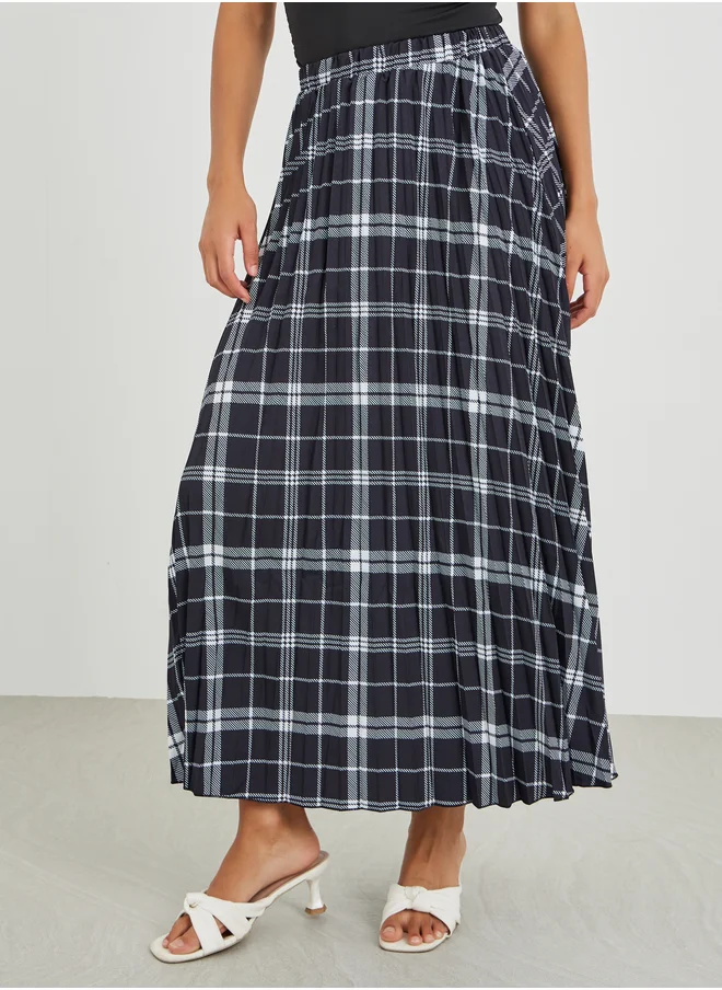 ستايلي Styli Checked A-Line Midi Skirt