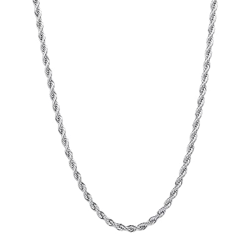Fiusem Silver Tone Chain Necklace for Men, 2.5mm Stainless Steel Rope Chain for Men and Women, Silver Tone Necklace 24 Inch - Image 1